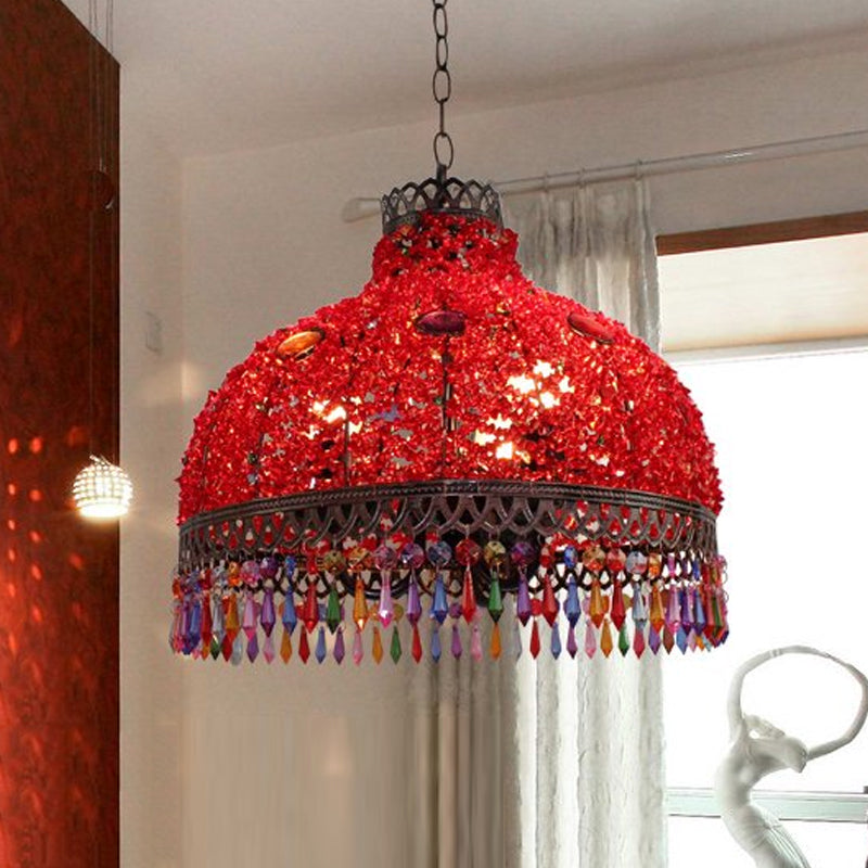 3/6 Bulbs Hanging Chandelier Art Deco Dome Metal Pendant Light Fixture in White/Beige/Red for Living Room, 14.5"/17"/23.5" W Red Clearhalo 'Ceiling Lights' 'Chandeliers' Lighting' options 393070_3bc45a50-1572-4b96-959f-2491186e5016