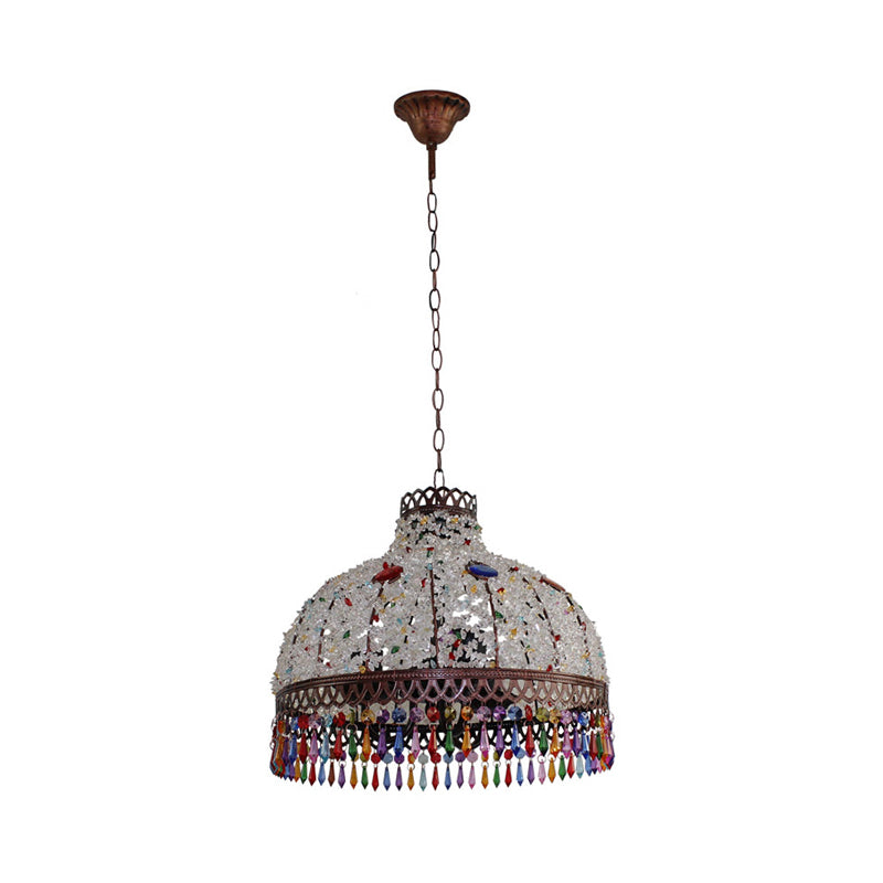 3/6 Bulbs Hanging Chandelier Art Deco Dome Metal Pendant Light Fixture in White/Beige/Red for Living Room, 14.5"/17"/23.5" W White Clearhalo 'Ceiling Lights' 'Chandeliers' Lighting' options 393072_c9d1282c-dd2d-48ea-bdb6-616d79669771