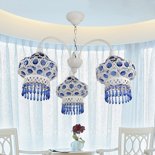 Metal Blue Chandelier Light Fixture Lantern 3 Bulbs Traditional Ceiling Pendant for Living Room Clearhalo 'Ceiling Lights' 'Chandeliers' Lighting' options 393083