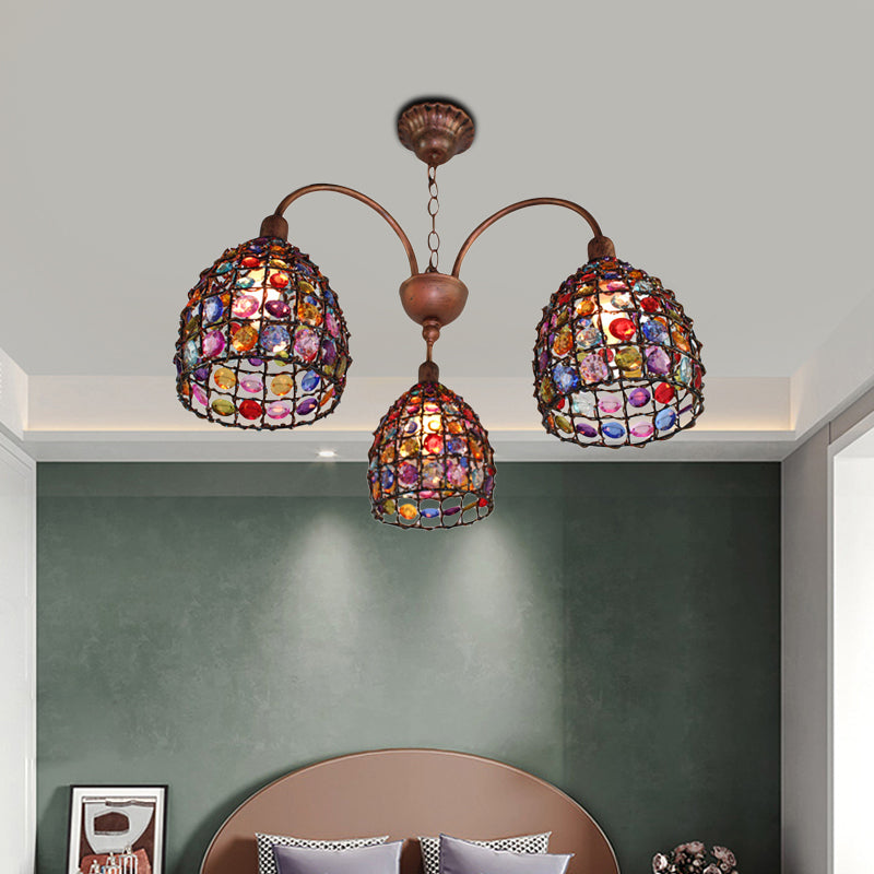 Traditional Dome Chandelier Lighting Fixture 3 Heads Metal Drop Pendant in Bronze for Bedroom Bronze Clearhalo 'Ceiling Lights' 'Chandeliers' Lighting' options 393088_16c2c7ae-fcd0-4e9f-ac11-ff6a49a05e9f