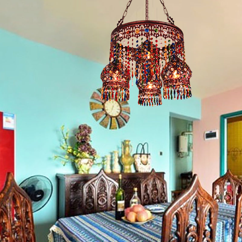 Copper Circular Chandelier Pendant Light Bohemian Metal 4 Heads Dining Room Ceiling Suspension Lamp Copper Clearhalo 'Ceiling Lights' 'Chandeliers' Lighting' options 393093_adedd5c9-917c-45e2-b007-2ebf5558229d