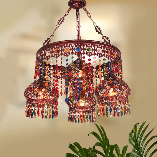 Copper Circular Chandelier Pendant Light Bohemian Metal 4 Heads Dining Room Ceiling Suspension Lamp Clearhalo 'Ceiling Lights' 'Chandeliers' Lighting' options 393094