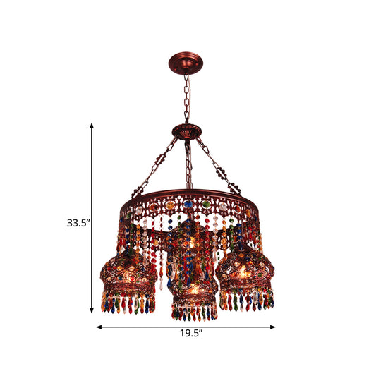 Copper Circular Chandelier Pendant Light Bohemian Metal 4 Heads Dining Room Ceiling Suspension Lamp Clearhalo 'Ceiling Lights' 'Chandeliers' Lighting' options 393097