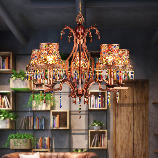 Metal Copper Chandelier Light Fixture Bell 3/5/8 Bulbs Bohemian Ceiling Pendant for Living Room Clearhalo 'Ceiling Lights' 'Chandeliers' Lighting' options 393103