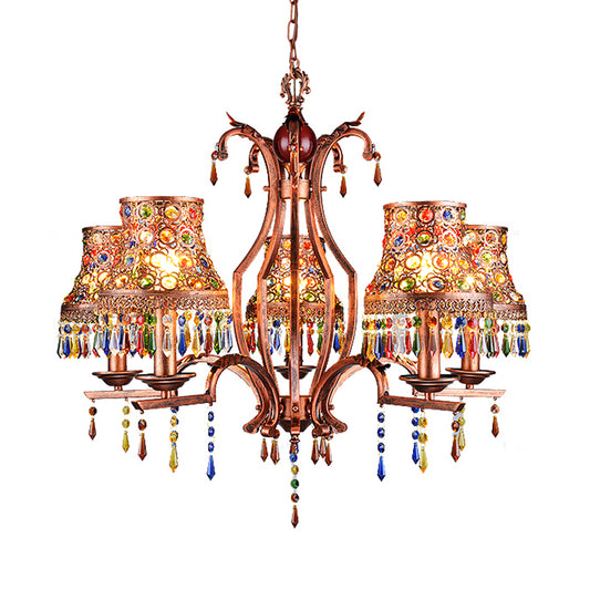 Metal Copper Chandelier Light Fixture Bell 3/5/8 Bulbs Bohemian Ceiling Pendant for Living Room Clearhalo 'Ceiling Lights' 'Chandeliers' Lighting' options 393104