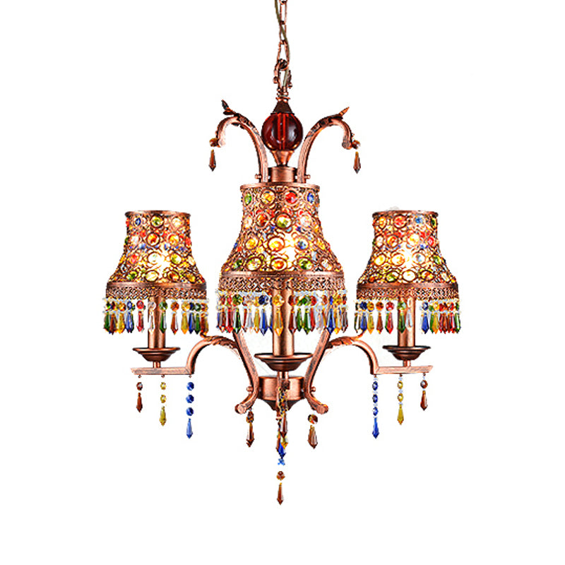 Metal Copper Chandelier Light Fixture Bell 3/5/8 Bulbs Bohemian Ceiling Pendant for Living Room 3 Copper Clearhalo 'Ceiling Lights' 'Chandeliers' Lighting' options 393106_bef41038-9b2e-478e-98eb-446b7759090e