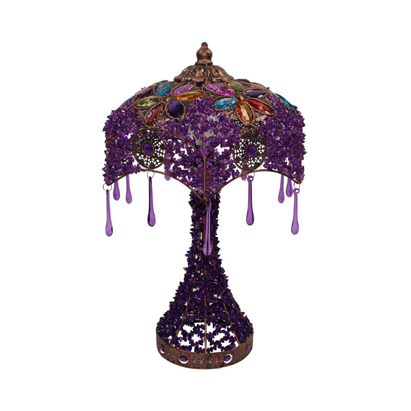 Metal Red/Purple Night Table Light Scalloped 1 Light Bohemian Nightstand Lamp for Living Room Clearhalo 'Lamps' 'Table Lamps' Lighting' 393128