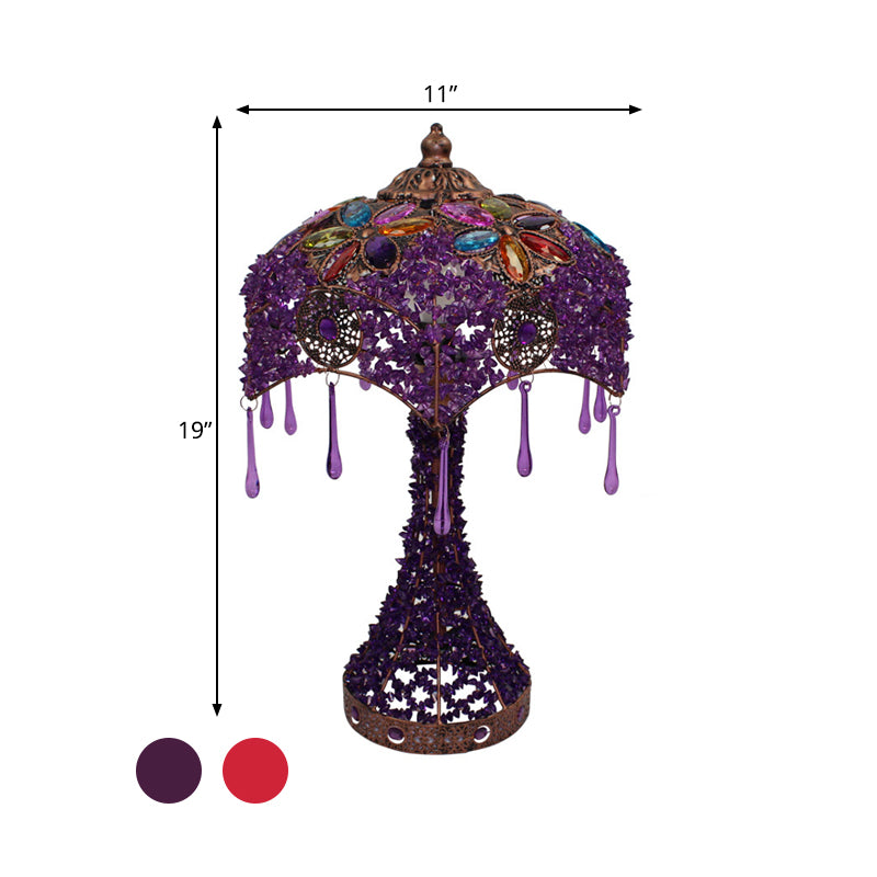 Metal Red/Purple Night Table Light Scalloped 1 Light Bohemian Nightstand Lamp for Living Room Clearhalo 'Lamps' 'Table Lamps' Lighting' 393129