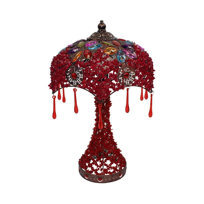 Metal Red/Purple Night Table Light Scalloped 1 Light Bohemian Nightstand Lamp for Living Room Clearhalo 'Lamps' 'Table Lamps' Lighting' 393131