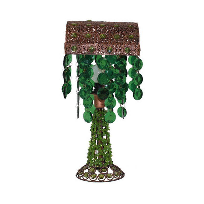 Bohemian Cascade Night Table Lamp 1 Bulb Metal Nightstand Lighting in Green for Bedroom Clearhalo 'Lamps' 'Table Lamps' Lighting' 393135