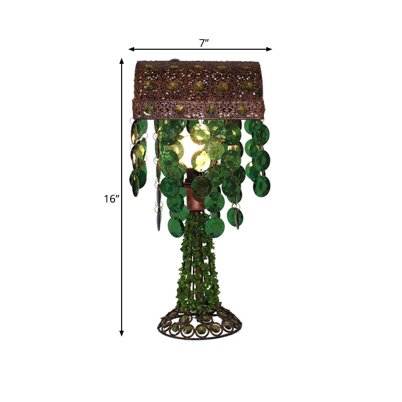 Bohemian Cascade Night Table Lamp 1 Bulb Metal Nightstand Lighting in Green for Bedroom Clearhalo 'Lamps' 'Table Lamps' Lighting' 393136