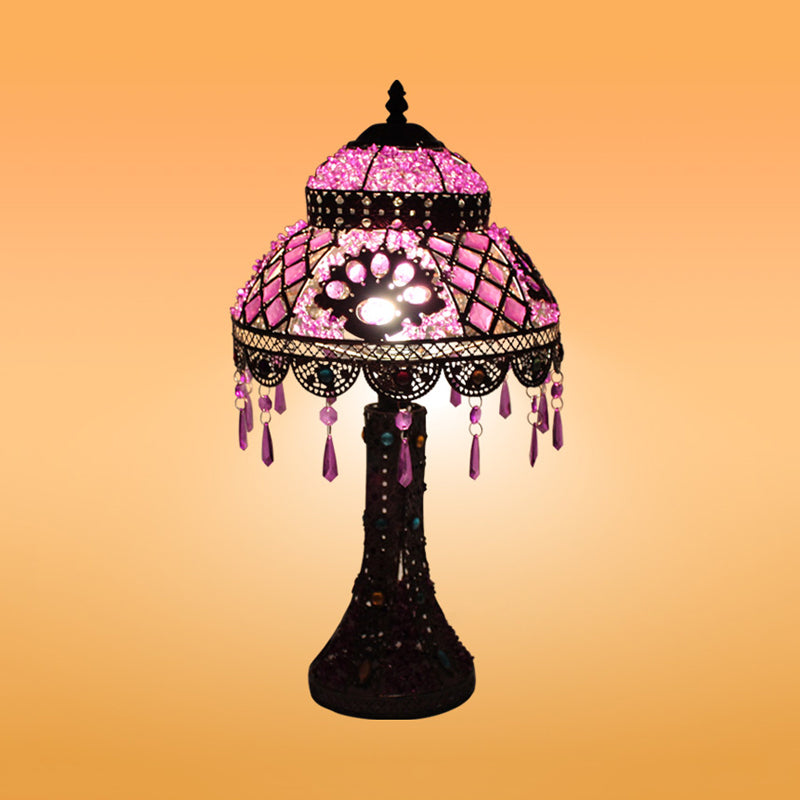 Dome Bedroom Night Table Lamp Decorative Metal 1 Light Purple Nightstand Lighting with Dangling Crystal Clearhalo 'Lamps' 'Table Lamps' Lighting' 393176