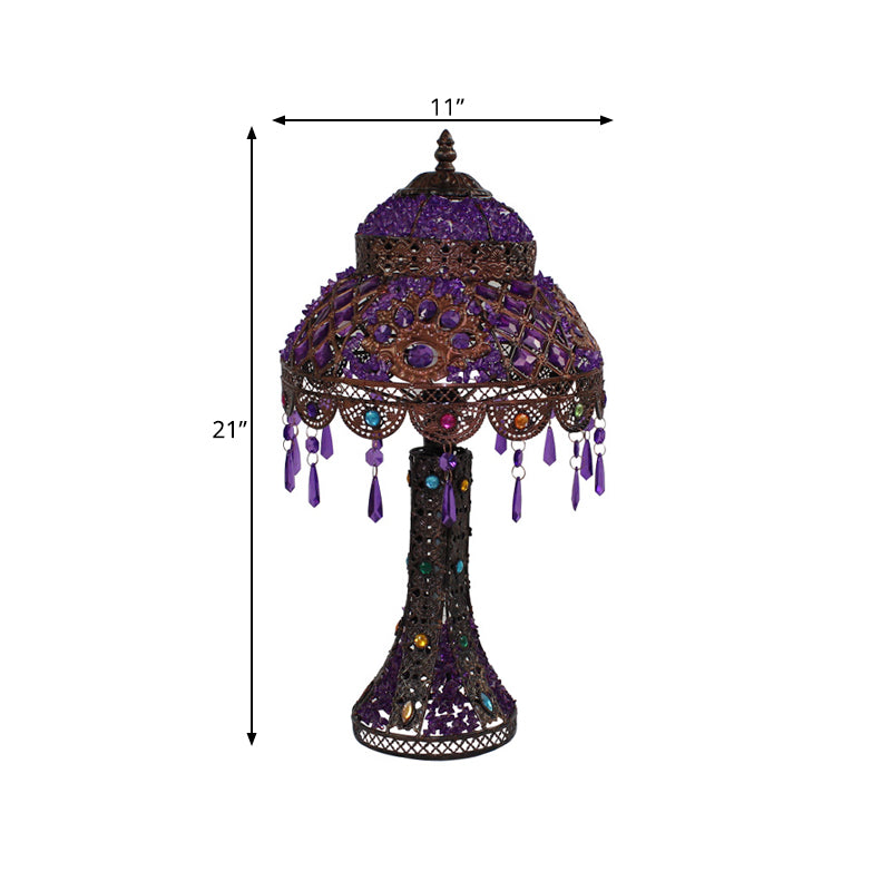 Dome Bedroom Night Table Lamp Decorative Metal 1 Light Purple Nightstand Lighting with Dangling Crystal Clearhalo 'Lamps' 'Table Lamps' Lighting' 393177