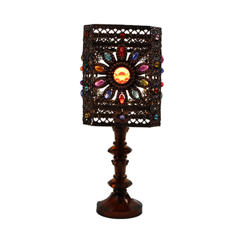 Metal Red/Purple Table Lamp Rectangle/Cylinder 1 Head Art Deco Nightstand Lighting for Dining Room Clearhalo 'Lamps' 'Table Lamps' Lighting' 393219