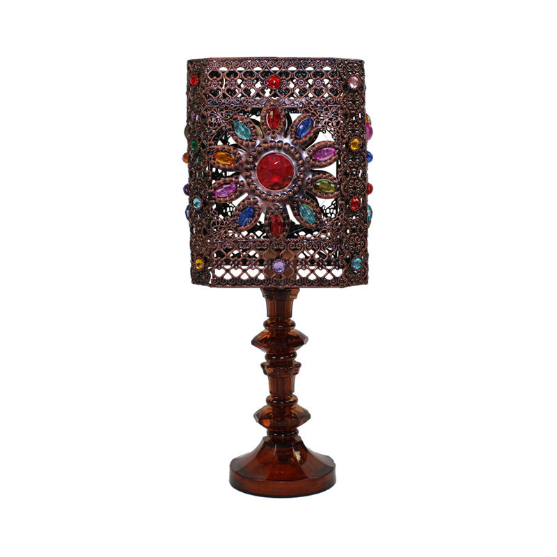 Metal Red/Purple Table Lamp Rectangle/Cylinder 1 Head Art Deco Nightstand Lighting for Dining Room Clearhalo 'Lamps' 'Table Lamps' Lighting' 393220