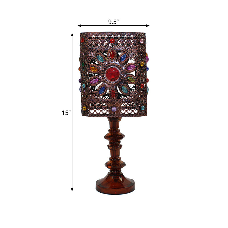 Metal Red/Purple Table Lamp Rectangle/Cylinder 1 Head Art Deco Nightstand Lighting for Dining Room Clearhalo 'Lamps' 'Table Lamps' Lighting' 393221