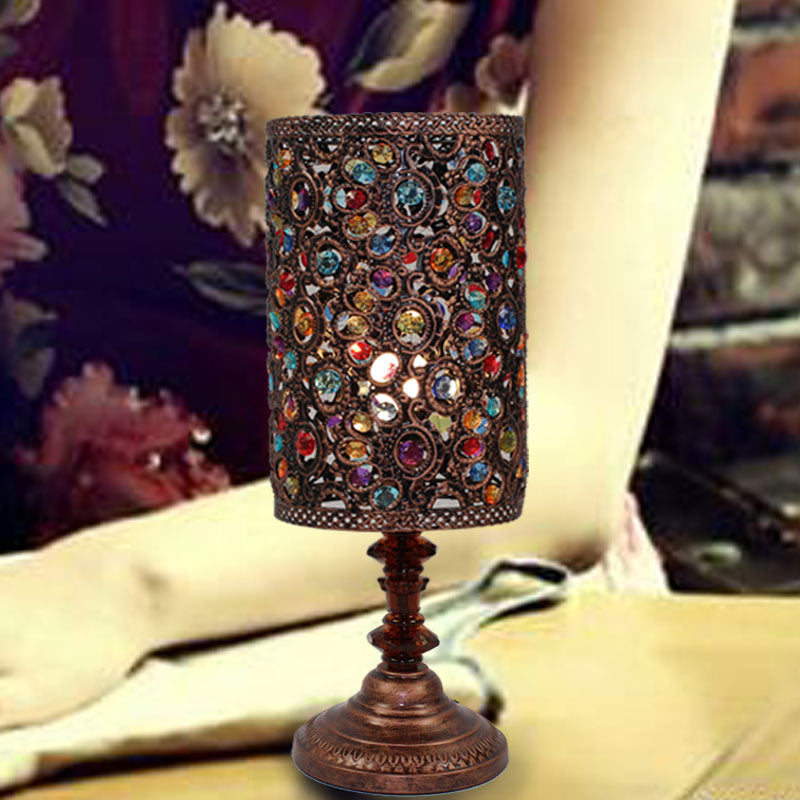 Metal Red/Purple Table Lamp Rectangle/Cylinder 1 Head Art Deco Nightstand Lighting for Dining Room Purple Clearhalo 'Lamps' 'Table Lamps' Lighting' 393222