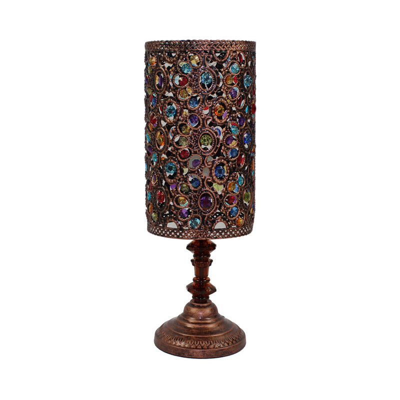 Metal Red/Purple Table Lamp Rectangle/Cylinder 1 Head Art Deco Nightstand Lighting for Dining Room Clearhalo 'Lamps' 'Table Lamps' Lighting' 393225