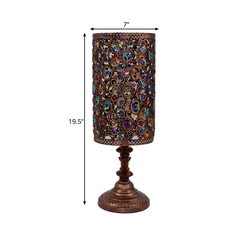 Metal Red/Purple Table Lamp Rectangle/Cylinder 1 Head Art Deco Nightstand Lighting for Dining Room Clearhalo 'Lamps' 'Table Lamps' Lighting' 393226