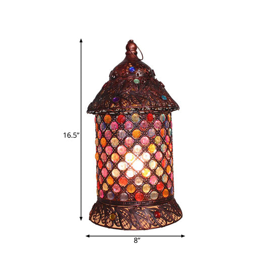 Copper Pavilion Nightstand Light Antique Metal 1 Light Study Room Night Table Lighting Clearhalo 'Lamps' 'Table Lamps' Lighting' 393279