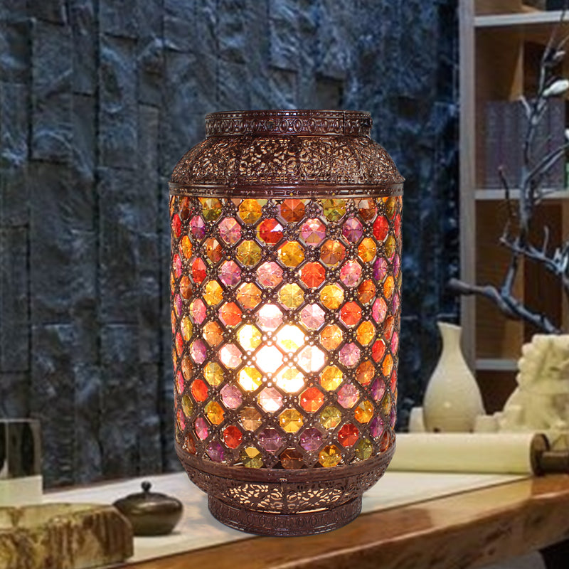 Metal Copper Nightstand Lamp Lantern 1-Light Decorative Night Table Lighting for Dining Room Clearhalo 'Lamps' 'Table Lamps' Lighting' 393281