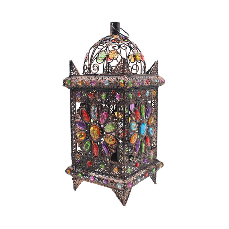 Lantern Bedroom Night Table Light Bohemian Metal 1 Light Silver/White/Bronze Nightstand Lighting Clearhalo 'Lamps' 'Table Lamps' Lighting' 393303