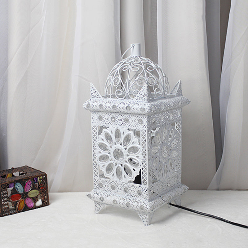 Lantern Bedroom Night Table Light Bohemian Metal 1 Light Silver/White/Bronze Nightstand Lighting Clearhalo 'Lamps' 'Table Lamps' Lighting' 393306