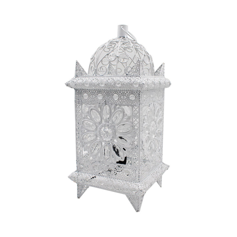 Lantern Bedroom Night Table Light Bohemian Metal 1 Light Silver/White/Bronze Nightstand Lighting Clearhalo 'Lamps' 'Table Lamps' Lighting' 393307