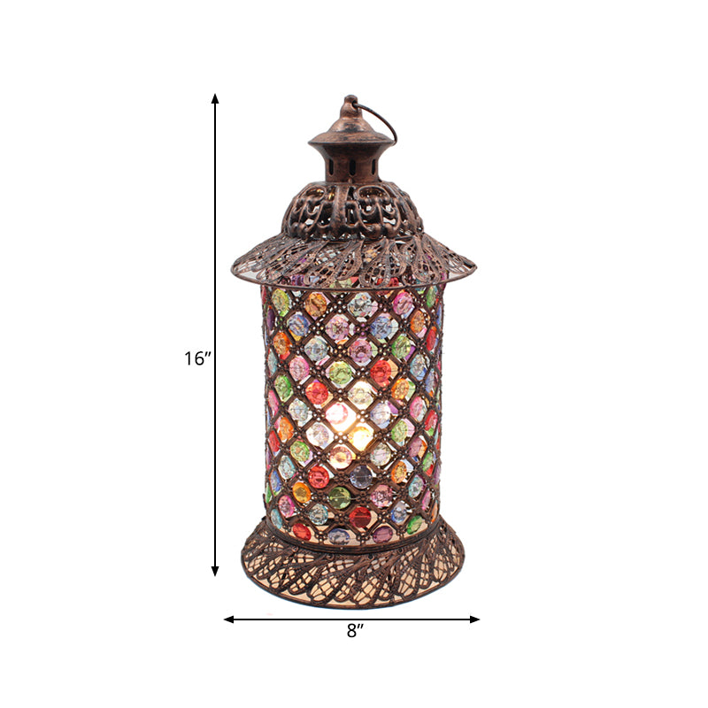 Rust Column Night Table Light Bohemian Metal 1 Bulb Study Room Nightstand Lighting Clearhalo 'Lamps' 'Table Lamps' Lighting' 393312