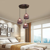 Rust 3 Bulbs Multi Light Pendant Traditional Metal Dome Suspension Lamp with Round/Linear Canopy for Bedroom Clearhalo 'Ceiling Lights' 'Pendant Lights' 'Pendants' Lighting' 393325