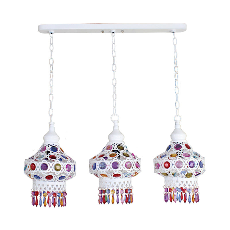 Metal Red/Blue Cluster Pendant Light Lantern 3 Heads Bohemian Ceiling Lamp with Round/Linear Canopy Clearhalo 'Ceiling Lights' 'Pendant Lights' 'Pendants' Lighting' 393341