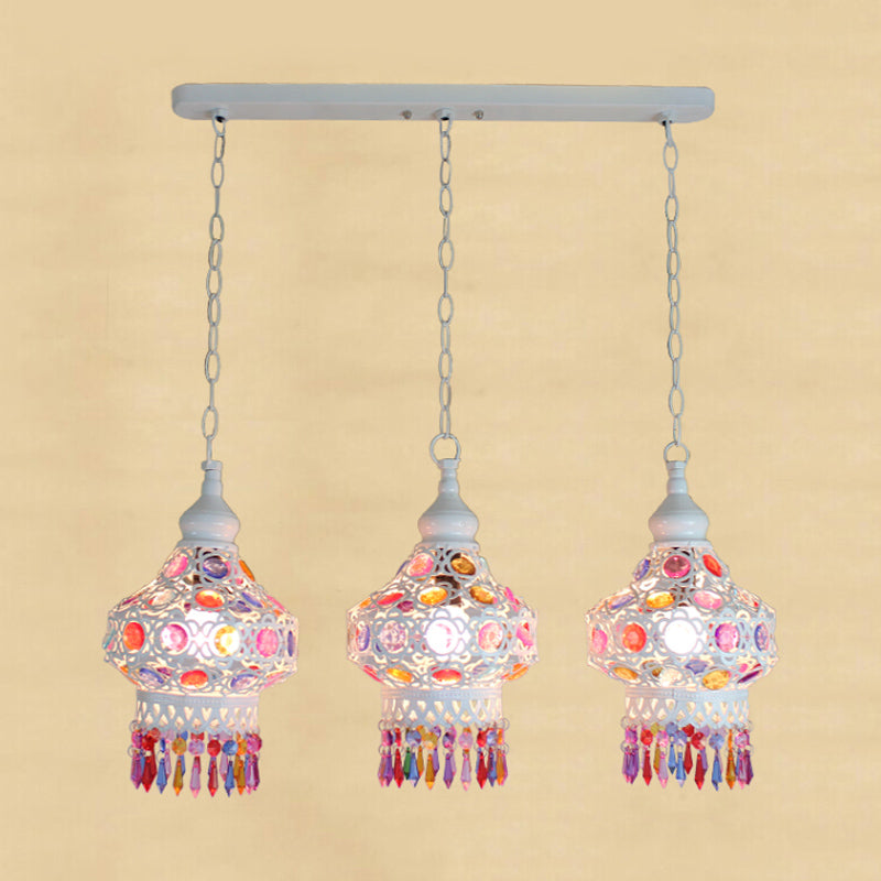 Metal Red/Blue Cluster Pendant Light Lantern 3 Heads Bohemian Ceiling Lamp with Round/Linear Canopy Clearhalo 'Ceiling Lights' 'Pendant Lights' 'Pendants' Lighting' 393342