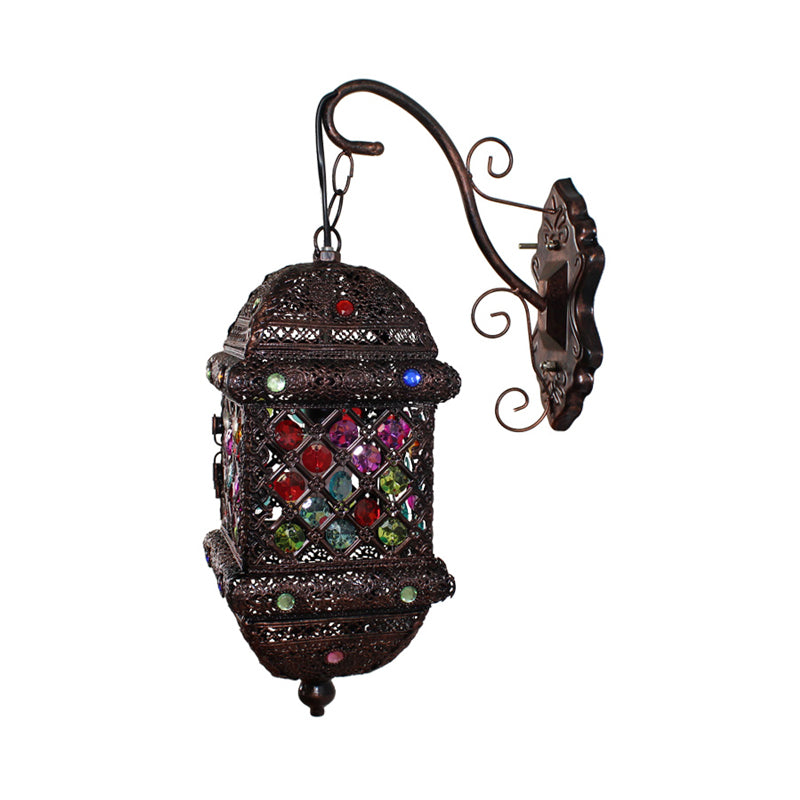 1 Light Lantern Wall Lighting Bohemian Rust Metal Sconce Light Fixture for Living Room Clearhalo 'Wall Lamps & Sconces' 'Wall Lights' Lighting' 393363