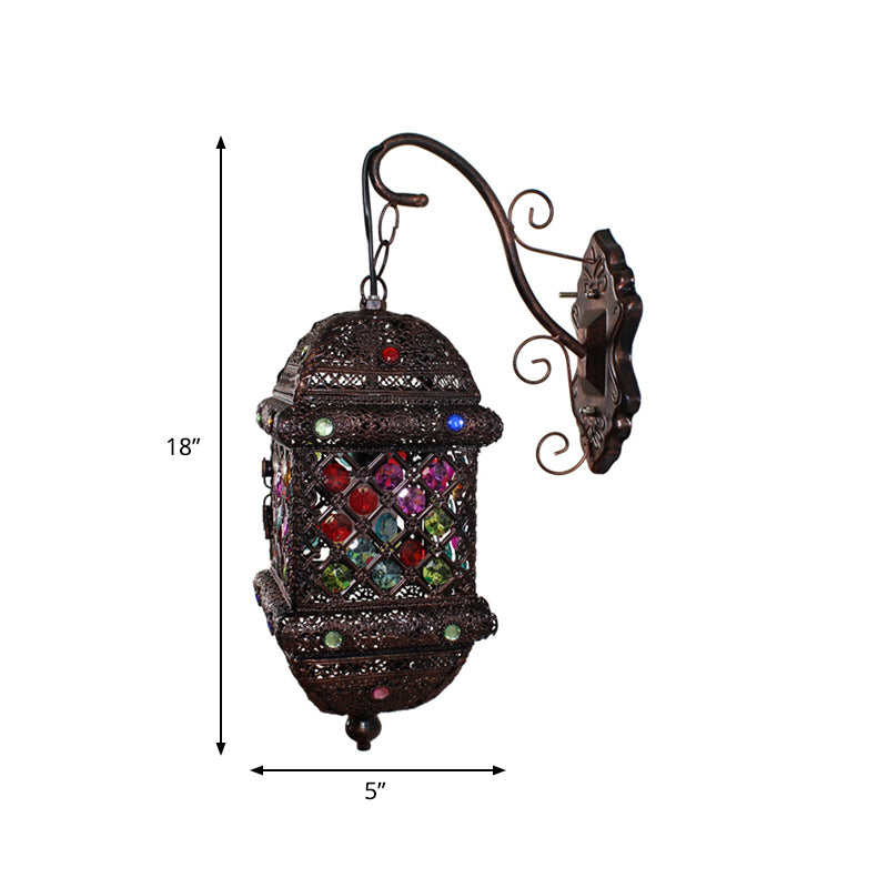 1 Light Lantern Wall Lighting Bohemian Rust Metal Sconce Light Fixture for Living Room Clearhalo 'Wall Lamps & Sconces' 'Wall Lights' Lighting' 393364