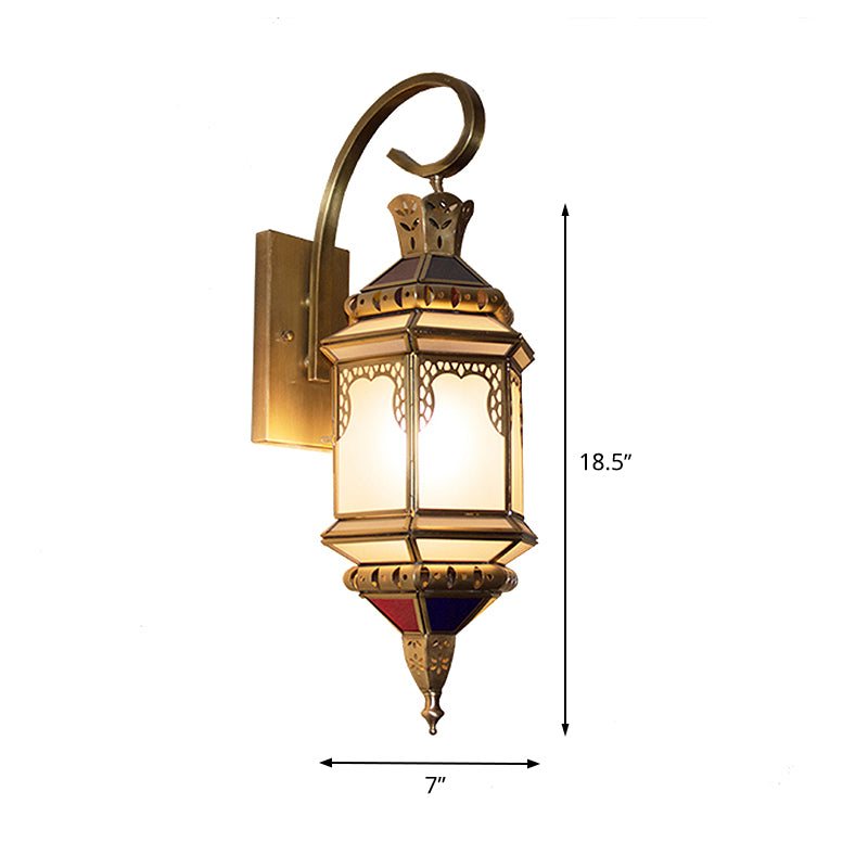 Metal Lantern Sconce Lighting Arab 1-Head Hallway Wall Mounted Lamp in Brass with Opal Glass Shade Clearhalo 'Wall Lamps & Sconces' 'Wall Lights' Lighting' 393417