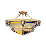 Tower Shape Metal Flush Light Vintage 3 Heads Living Room Semi Flush Mount Lamp in Brass Clearhalo 'Ceiling Lights' 'Close To Ceiling Lights' 'Close to ceiling' 'Semi-flushmount' Lighting' 393426