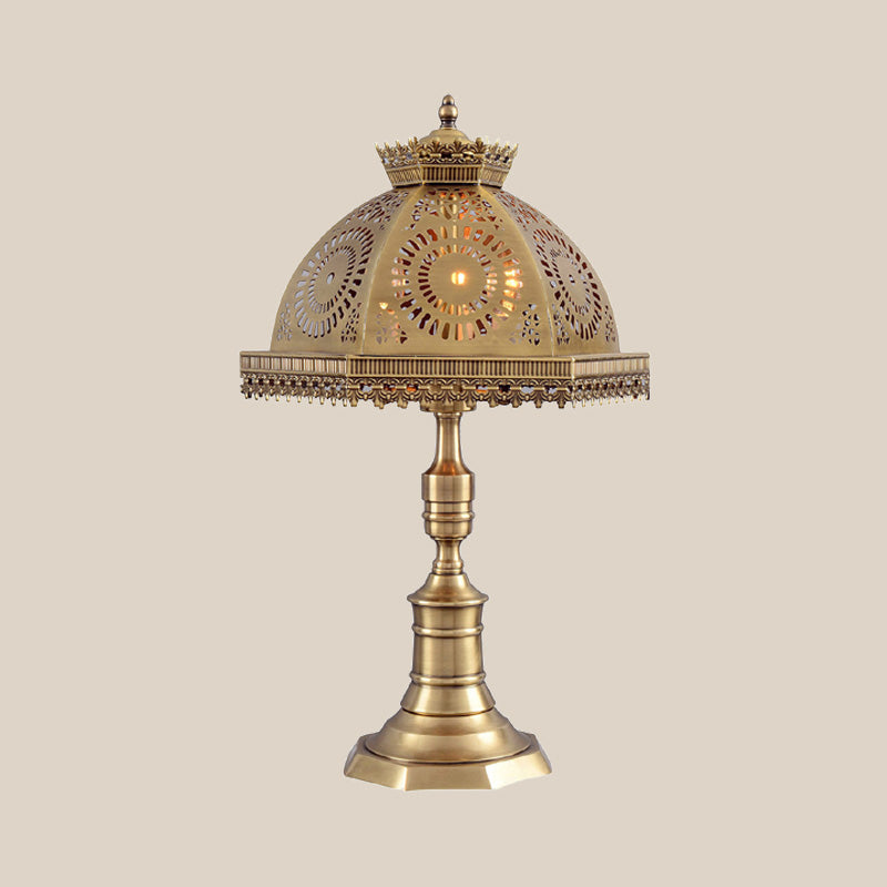 3 Lights Metallic Table Light Traditional Brass Finish Dome Bedroom Nightstand Lamp Brass Clearhalo 'Lamps' 'Table Lamps' Lighting' 393438