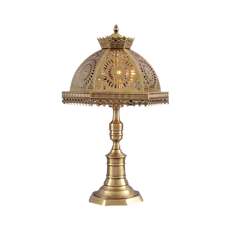 3 Lights Metallic Table Light Traditional Brass Finish Dome Bedroom Nightstand Lamp Clearhalo 'Lamps' 'Table Lamps' Lighting' 393441