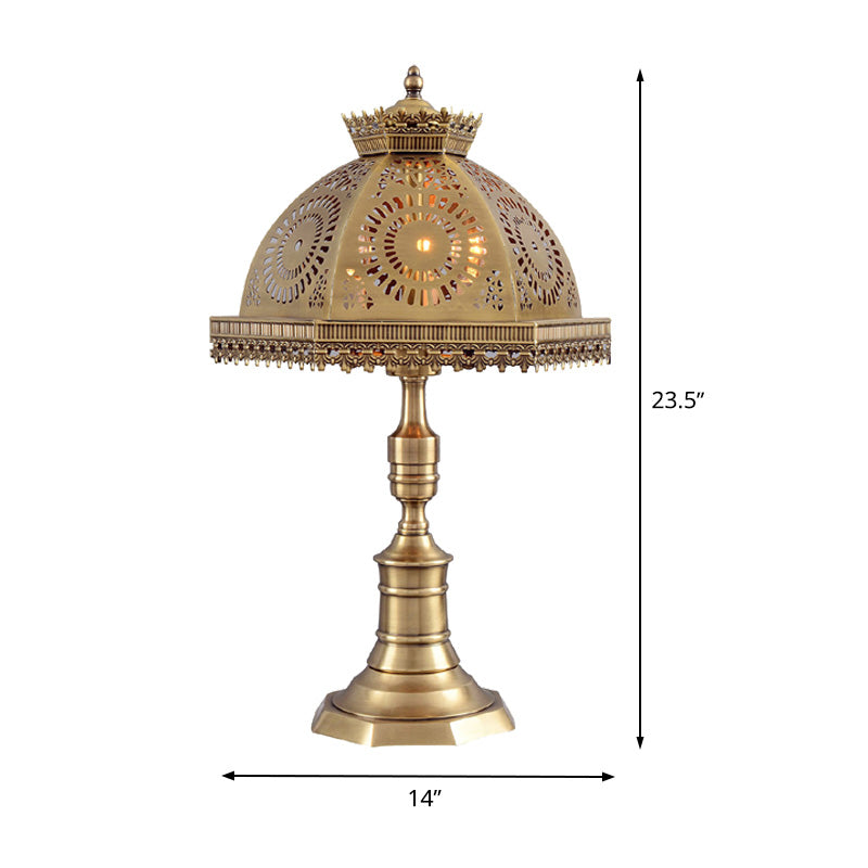 3 Lights Metallic Table Light Traditional Brass Finish Dome Bedroom Nightstand Lamp Clearhalo 'Lamps' 'Table Lamps' Lighting' 393442