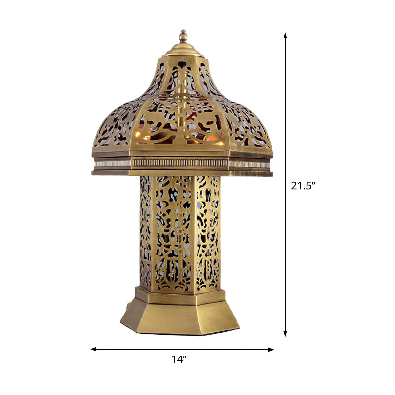 Art Deco Mushroom Task Light 3 Bulbs Metallic Night Table Lamp in Brass for Bedroom Clearhalo 'Lamps' 'Table Lamps' Lighting' 393452