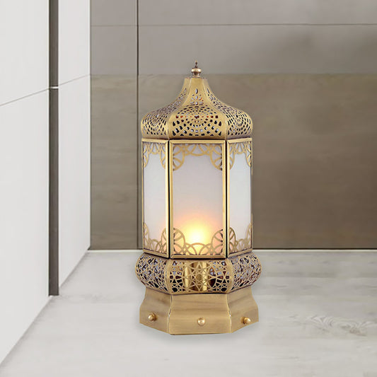 1 Light Desk Lighting Vintage Corridor Nightstand Lamp with Lantern Metal Shade in Brass Clearhalo 'Lamps' 'Table Lamps' Lighting' 393454