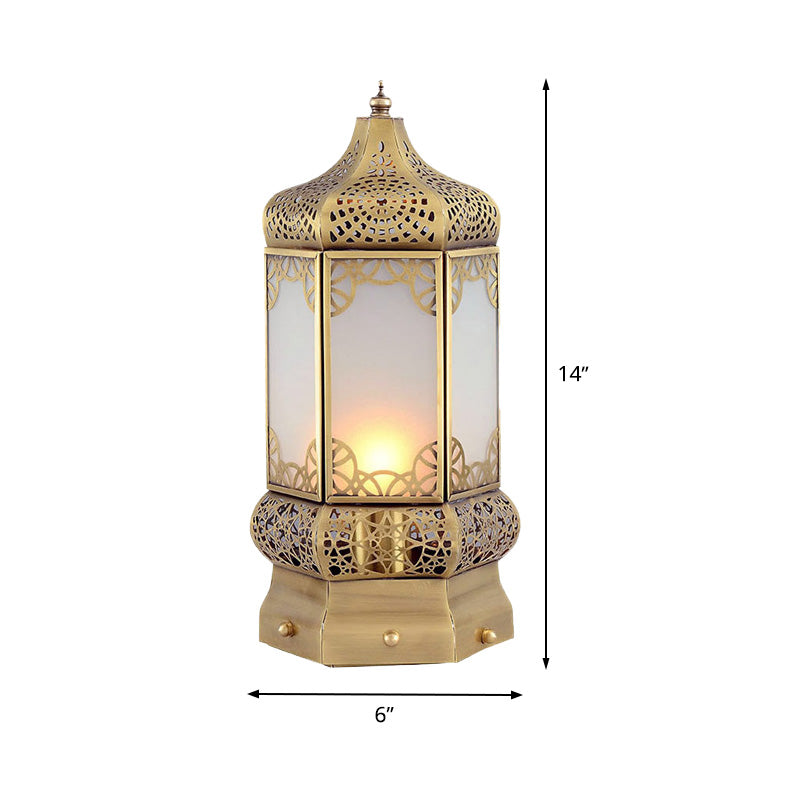 1 Light Desk Lighting Vintage Corridor Nightstand Lamp with Lantern Metal Shade in Brass Clearhalo 'Lamps' 'Table Lamps' Lighting' 393457