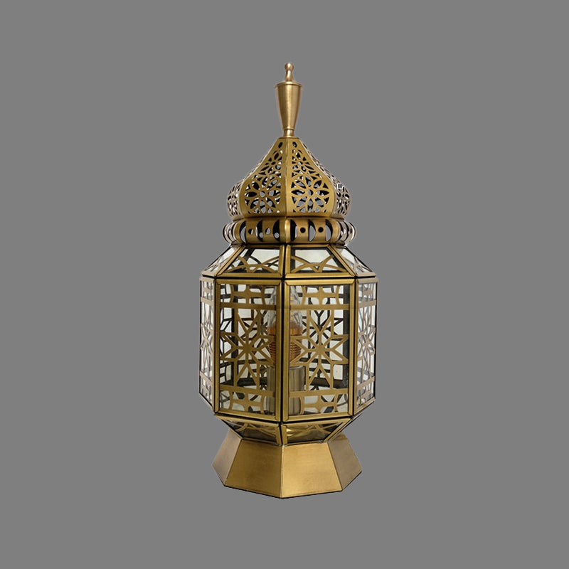 12.5"/14" Wide 1 Head Table Lamp Antiqued Lantern Metallic Nightstand Light in Brass for Bedroom Brass Clearhalo 'Lamps' 'Table Lamps' Lighting' 393458