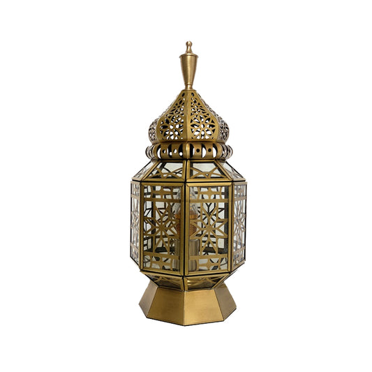 12.5"/14" Wide 1 Head Table Lamp Antiqued Lantern Metallic Nightstand Light in Brass for Bedroom Clearhalo 'Lamps' 'Table Lamps' Lighting' 393461