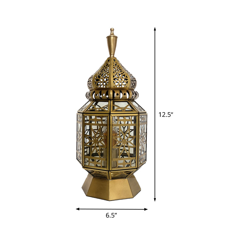 12.5"/14" Wide 1 Head Table Lamp Antiqued Lantern Metallic Nightstand Light in Brass for Bedroom Clearhalo 'Lamps' 'Table Lamps' Lighting' 393462