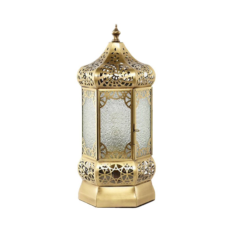 Metal Brass Finish Task Light Lantern 1 Head Traditional Night Table Lamp with Seeded Glass Shade Clearhalo 'Lamps' 'Table Lamps' Lighting' 393466