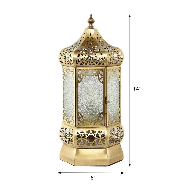 Metal Brass Finish Task Light Lantern 1 Head Traditional Night Table Lamp with Seeded Glass Shade Clearhalo 'Lamps' 'Table Lamps' Lighting' 393468