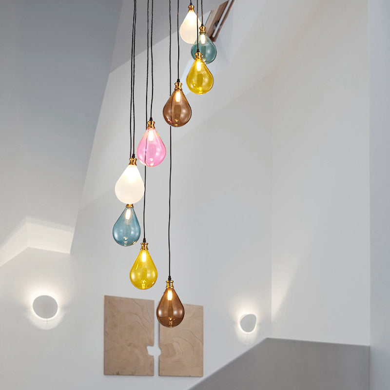 9 Lights Balloon Cluster Pendant Modern White/Pink Glass LED Hanging Ceiling Lamp with Spiral Design Clearhalo 'Ceiling Lights' 'Glass shade' 'Glass' 'Modern Pendants' 'Modern' 'Pendant Lights' 'Pendants' Lighting' 393485