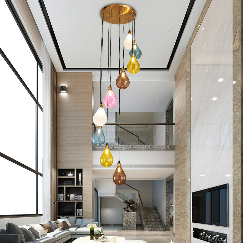 9 Lights Balloon Cluster Pendant Modern White/Pink Glass LED Hanging Ceiling Lamp with Spiral Design Clearhalo 'Ceiling Lights' 'Glass shade' 'Glass' 'Modern Pendants' 'Modern' 'Pendant Lights' 'Pendants' Lighting' 393486