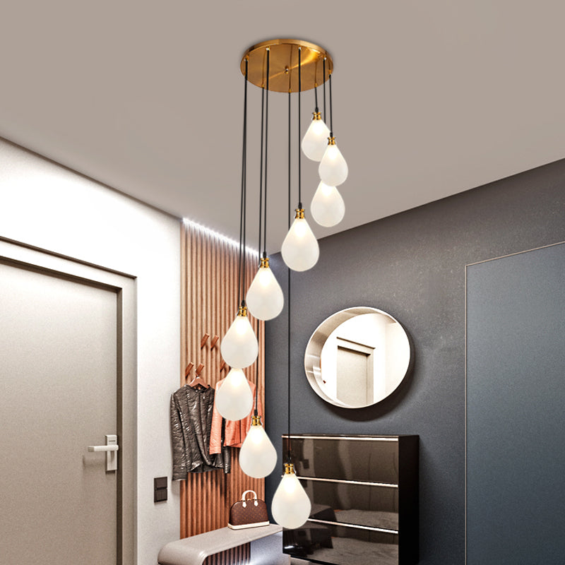 9 Lights Balloon Cluster Pendant Modern White/Pink Glass LED Hanging Ceiling Lamp with Spiral Design White Clearhalo 'Ceiling Lights' 'Glass shade' 'Glass' 'Modern Pendants' 'Modern' 'Pendant Lights' 'Pendants' Lighting' 393489